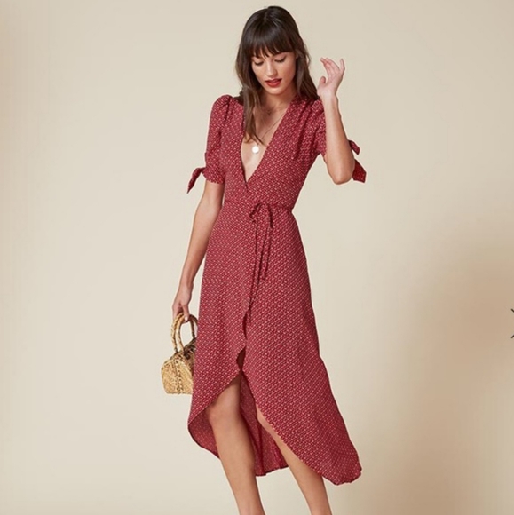 Reformation Royce Red Jasmine Wrap Midi Dress XS - Picture 3 of 8